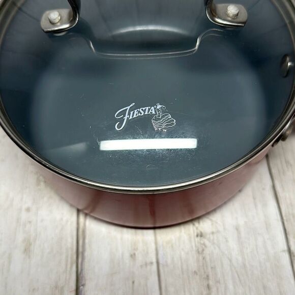 Vintage Fiestaware Red Enameled Saucepot Saucepan with Lid - Picture 3 of 7